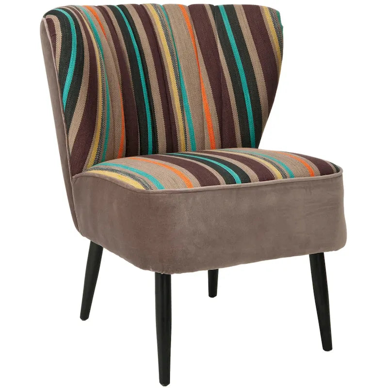 Fauteuil d'appoint rayé arc-en-ciel du milieu du siècle en coton et bouleau