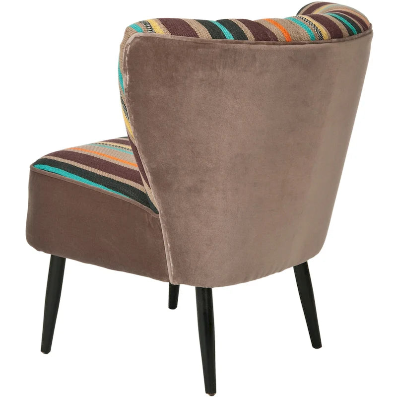 Fauteuil d'appoint rayé arc-en-ciel du milieu du siècle en coton et bouleau