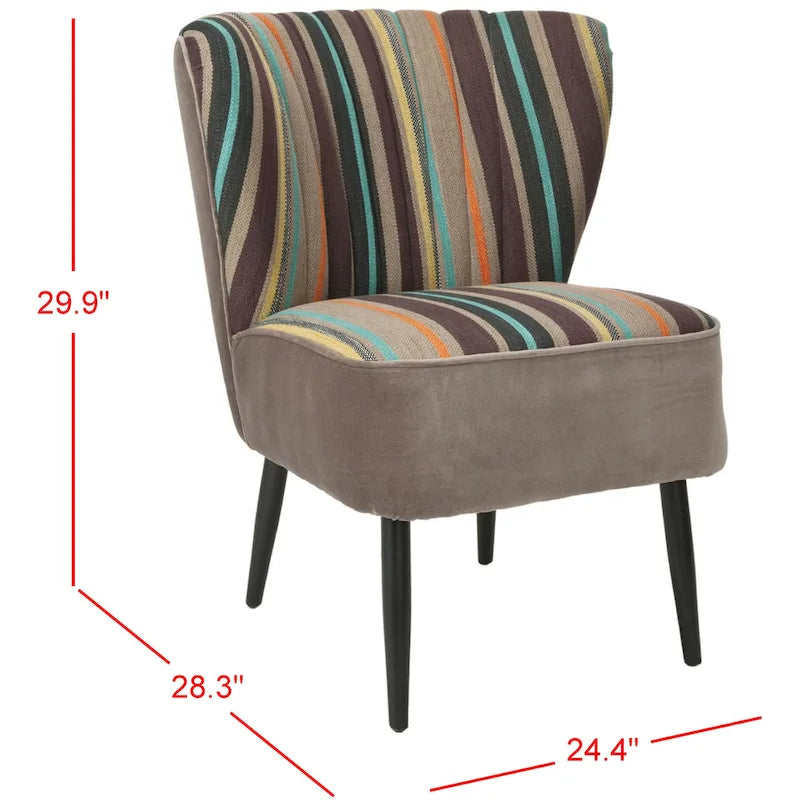 Fauteuil d'appoint rayé arc-en-ciel du milieu du siècle en coton et bouleau