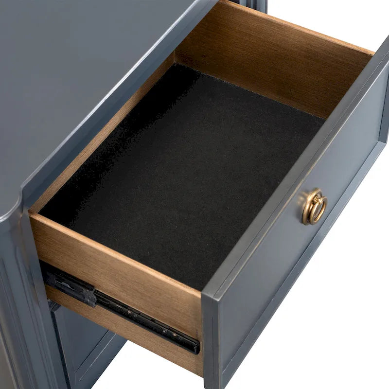 Table de chevet en bois d'hévéa massif avec ports de charge USB-A et USB-C, 2 tiroirs