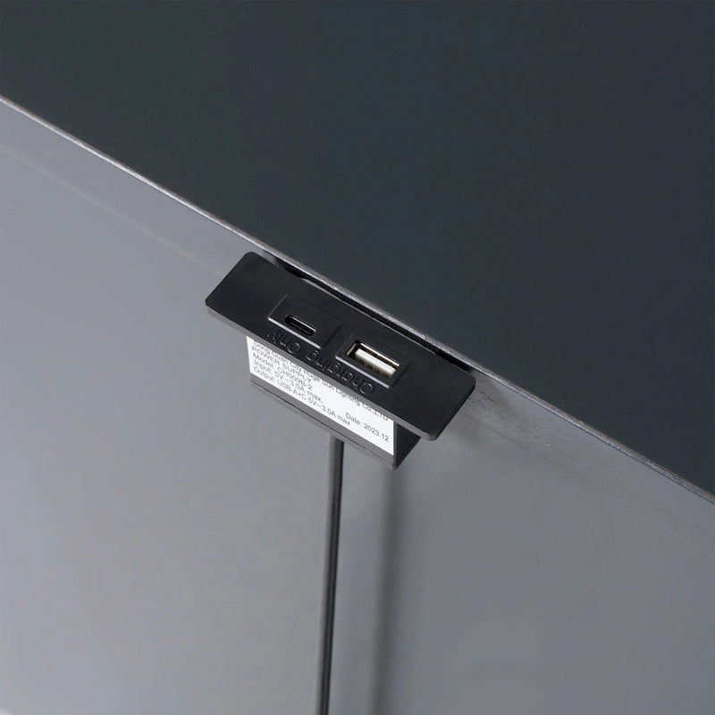 Table de chevet en bois d'hévéa massif avec ports de charge USB-A et USB-C, 2 tiroirs