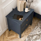 Table de chevet en bois d'hévéa massif avec ports de charge USB-A et USB-C, 2 tiroirs