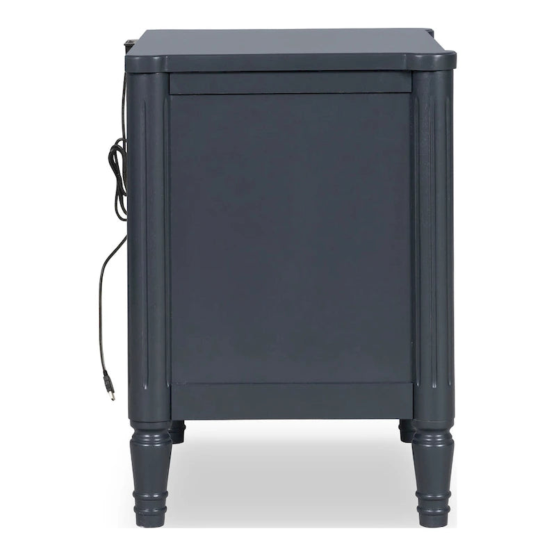 Table de chevet en bois d'hévéa massif avec ports de charge USB-A et USB-C, 2 tiroirs