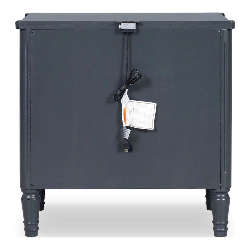 Table de chevet en bois d'hévéa massif avec ports de charge USB-A et USB-C, 2 tiroirs