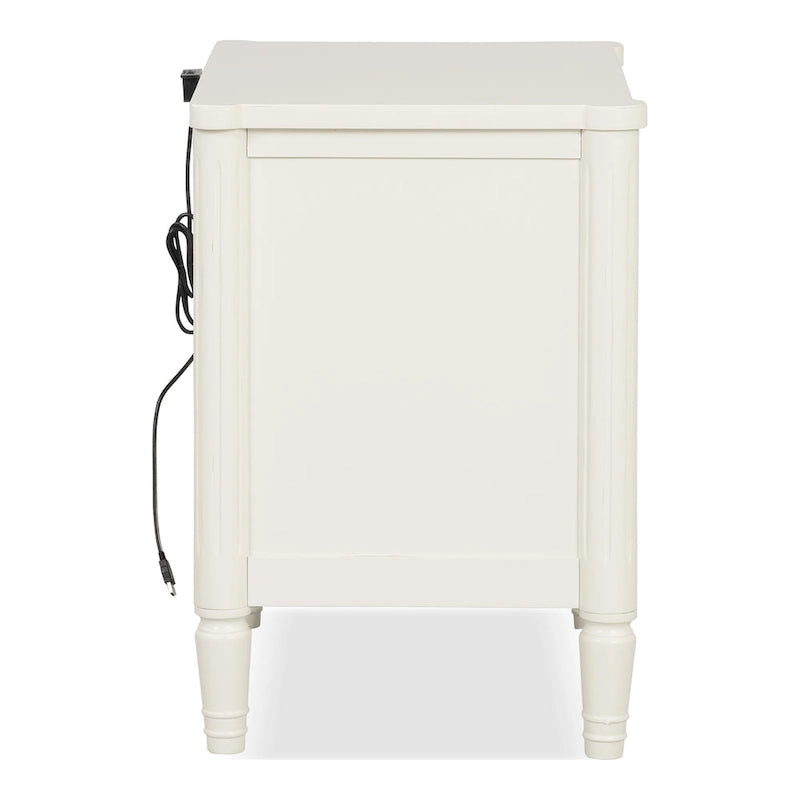 Table de chevet en bois d'hévéa massif avec ports de charge USB-A et USB-C, 2 tiroirs