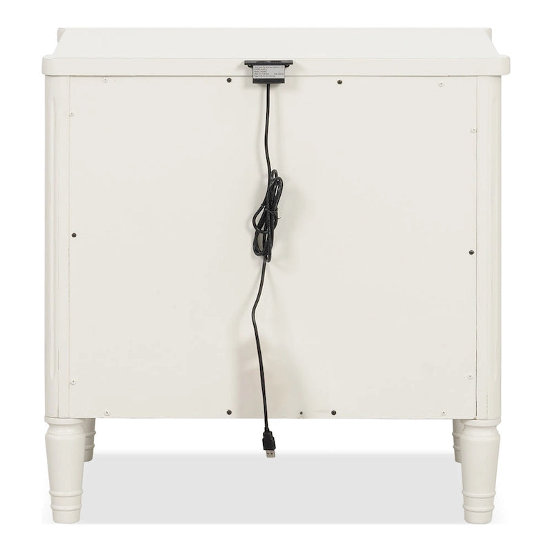 Table de chevet en bois d'hévéa massif avec ports de charge USB-A et USB-C, 2 tiroirs