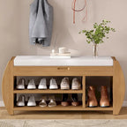 Banc de rangement rétro multifonctionnel avec coussin et panneau latéral courbé
