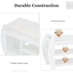 Banc de rangement rétro multifonctionnel avec coussin et panneau latéral courbé