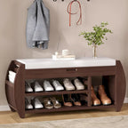 Banc de rangement rétro multifonctionnel avec coussin et panneau latéral courbé