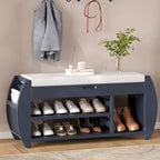 Banc de rangement rétro multifonctionnel avec coussin et panneau latéral courbé