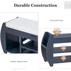 Banc de rangement rétro multifonctionnel avec coussin et panneau latéral courbé