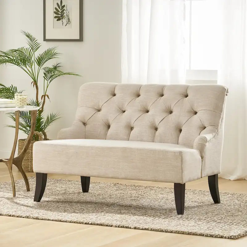 Petite causeuse en tissu mélangé polyester avec pieds en bois, 6 options de couleur