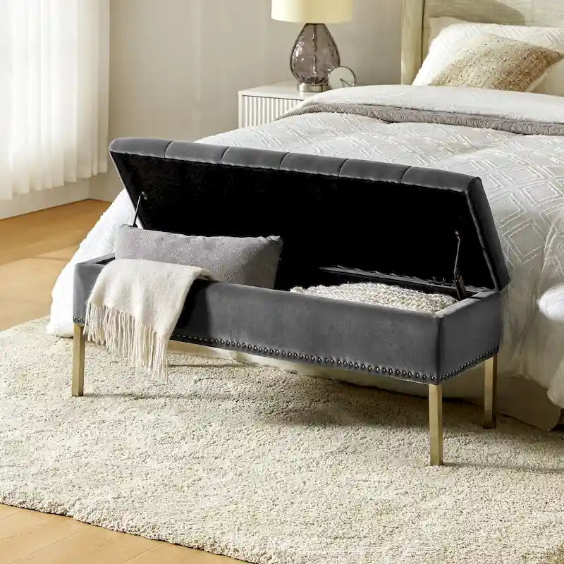 Pouf de table basse capitonné en cuir végétalien intégral avec pieds en bois