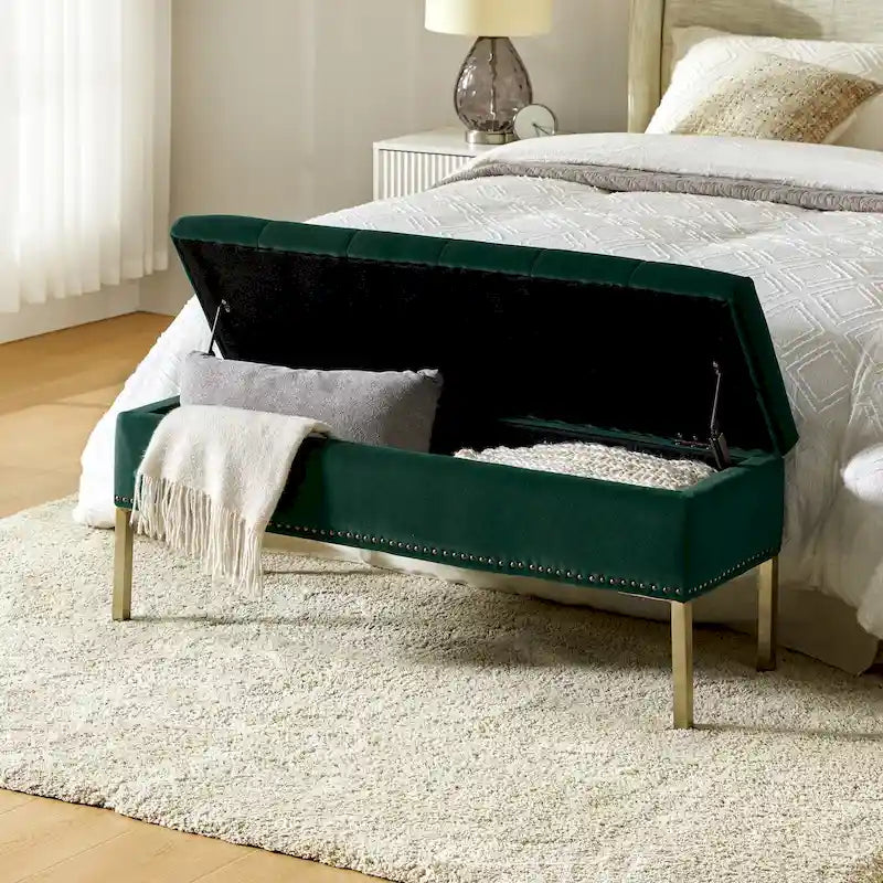 Pouf de table basse capitonné en cuir végétalien intégral avec pieds en bois