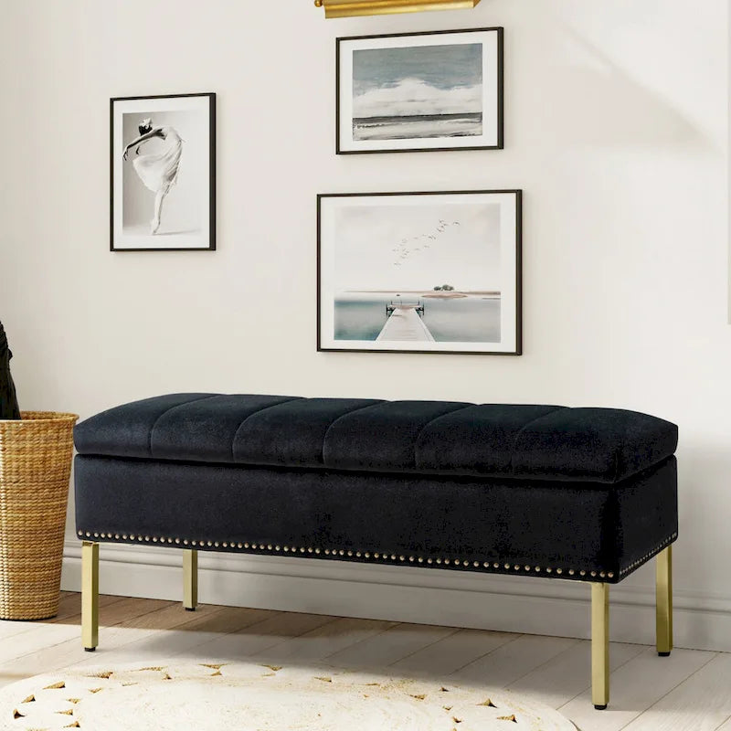 Pouf de table basse capitonné en cuir végétalien intégral avec pieds en bois