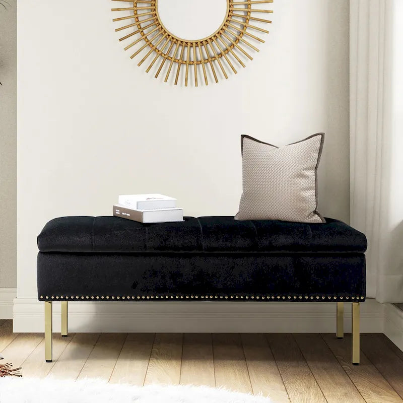 Pouf de table basse capitonné en cuir végétalien intégral avec pieds en bois