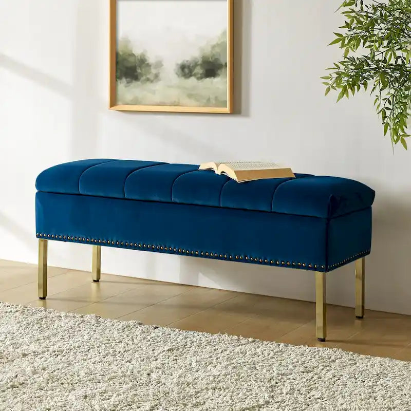 Pouf de table basse capitonné en cuir végétalien intégral avec pieds en bois