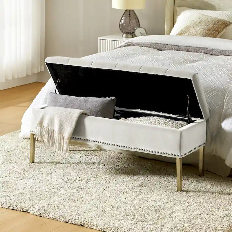 Pouf de table basse capitonné en cuir végétalien intégral avec pieds en bois