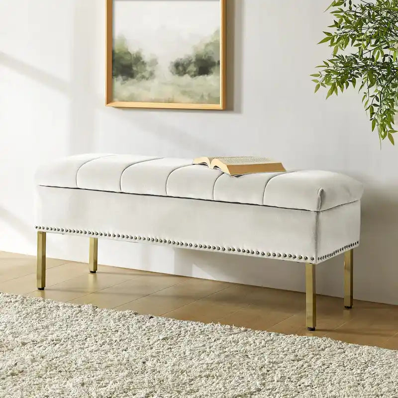 Pouf de table basse capitonné en cuir végétalien intégral avec pieds en bois