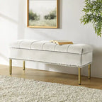 Pouf de table basse capitonné en cuir végétalien intégral avec pieds en bois