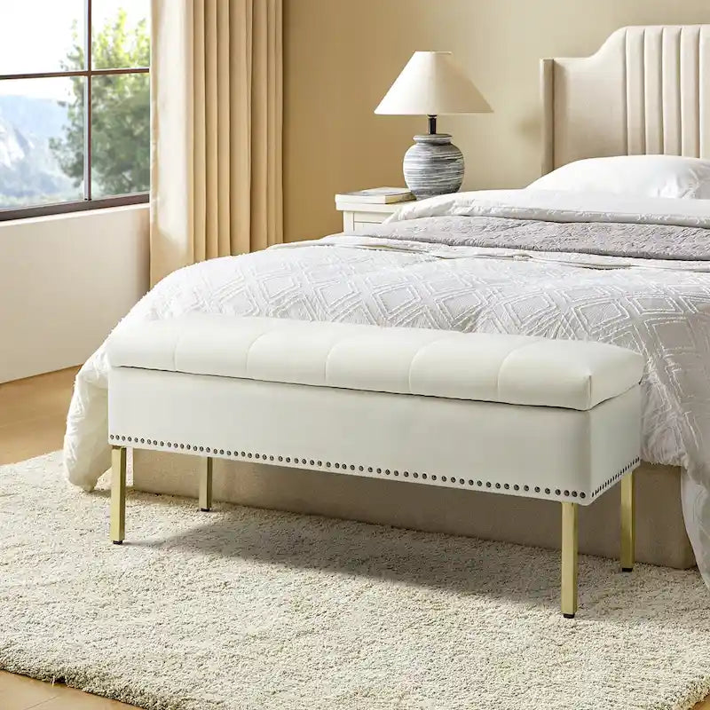Pouf de table basse capitonné en cuir végétalien intégral avec pieds en bois