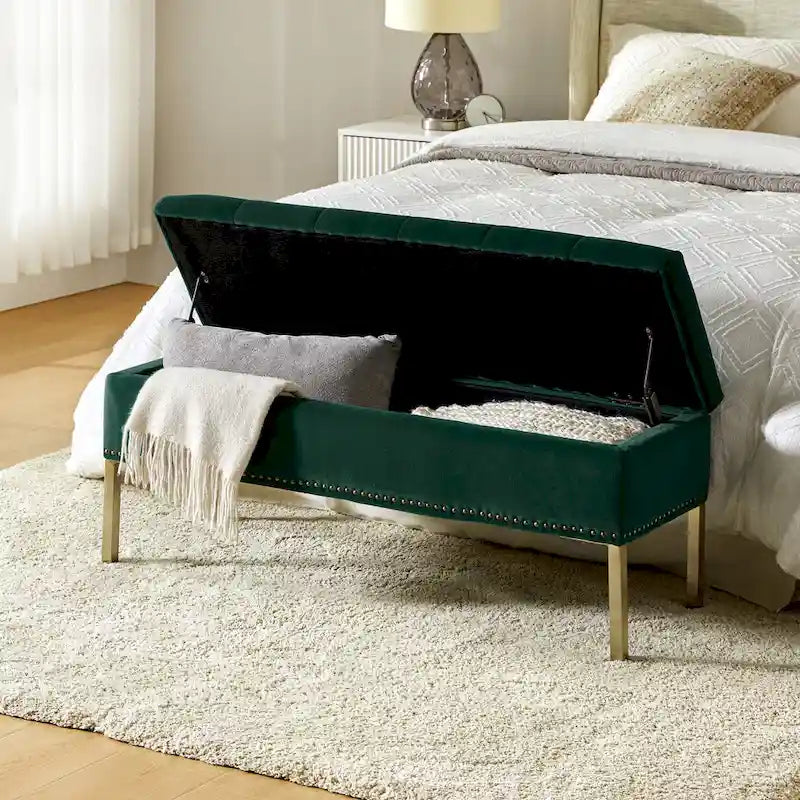 Pouf de table basse capitonné en cuir végétalien intégral avec pieds en bois