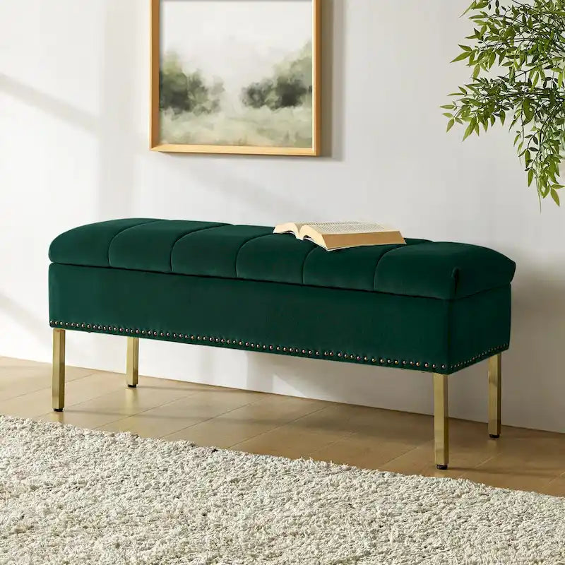 Pouf de table basse capitonné en cuir végétalien intégral avec pieds en bois