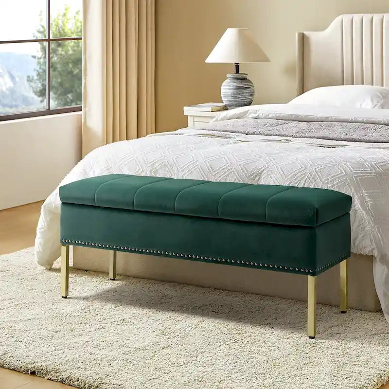Pouf de table basse capitonné en cuir végétalien intégral avec pieds en bois