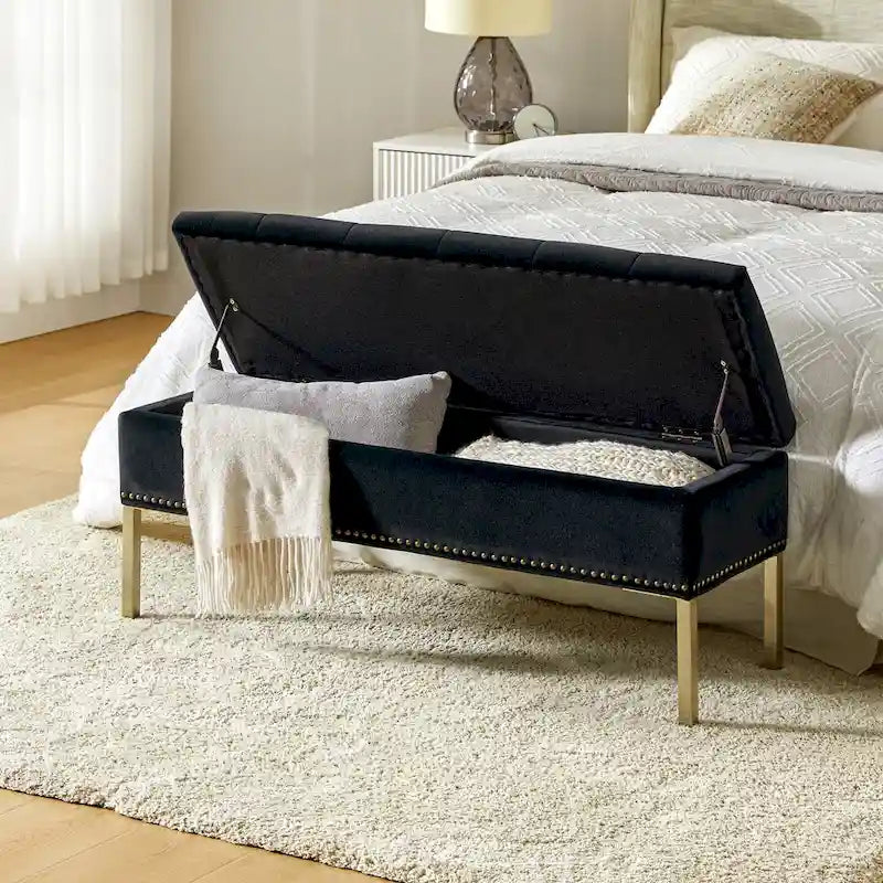 Pouf de table basse capitonné en cuir végétalien intégral avec pieds en bois