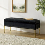 Pouf de table basse capitonné en cuir végétalien intégral avec pieds en bois