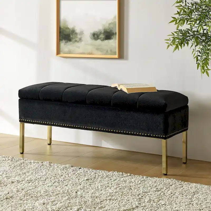 Pouf de table basse capitonné en cuir végétalien intégral avec pieds en bois