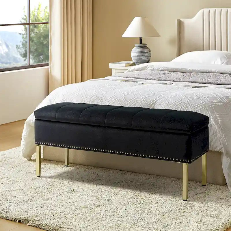 Pouf de table basse capitonné en cuir végétalien intégral avec pieds en bois