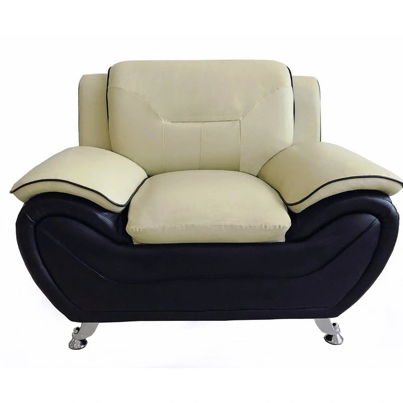 Fauteuil Club Rembourré en Similicuir avec Accoudoirs Coussins