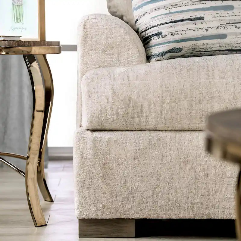 Canapé 3 places transitionnel avec accoudoirs évasés et assise à ressorts en mousse