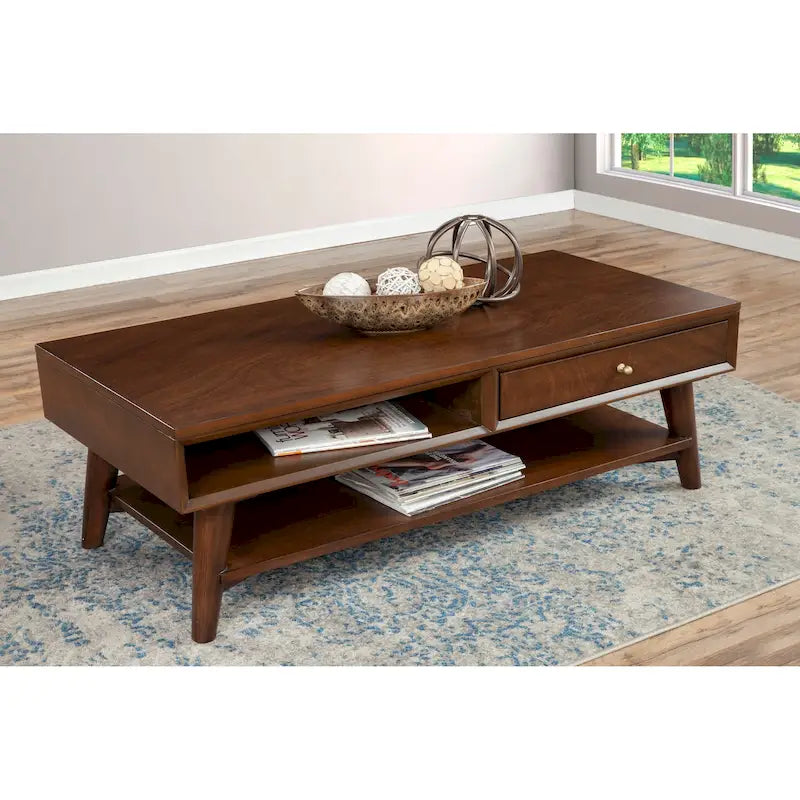 Table basse moderne du milieu du siècle avec 1 tiroir et étagère ouverte, 4 finitions au choix