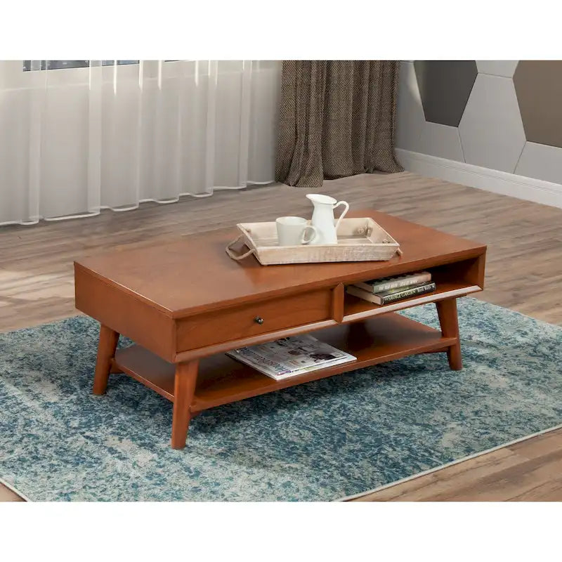 Table basse moderne du milieu du siècle avec 1 tiroir et étagère ouverte, 4 finitions au choix