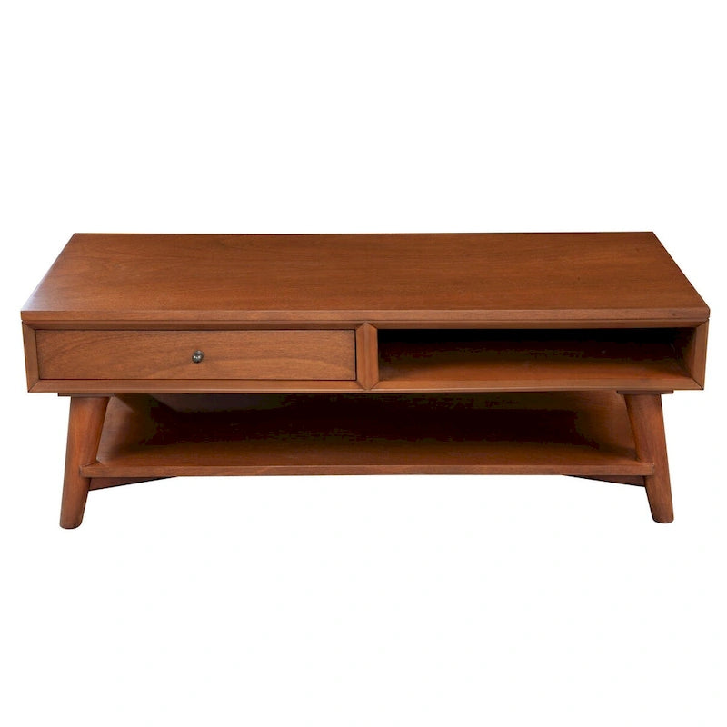 Table basse moderne du milieu du siècle avec 1 tiroir et étagère ouverte, 4 finitions au choix