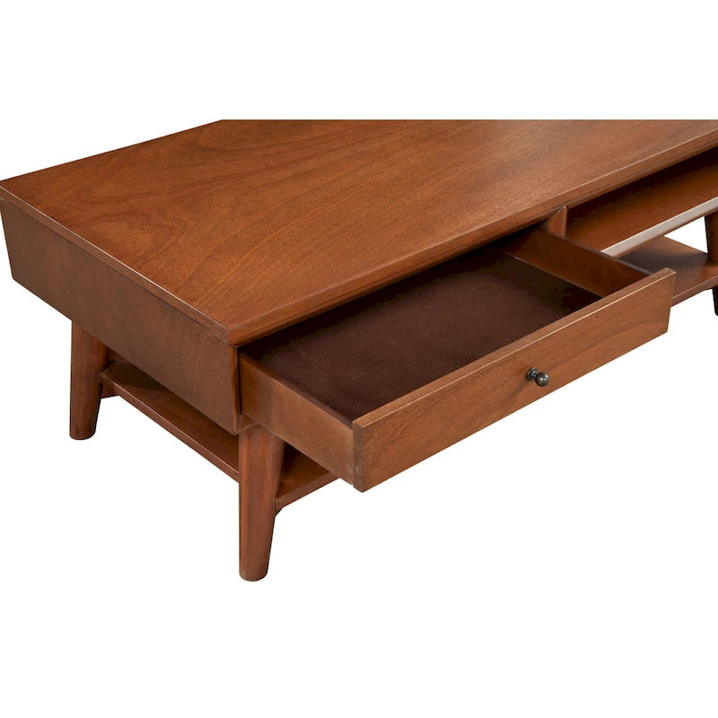 Table basse moderne du milieu du siècle avec 1 tiroir et étagère ouverte, 4 finitions au choix