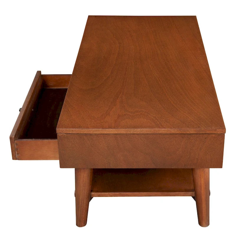 Table basse moderne du milieu du siècle avec 1 tiroir et étagère ouverte, 4 finitions au choix