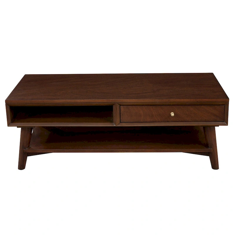 Table basse moderne du milieu du siècle avec 1 tiroir et étagère ouverte, 4 finitions au choix