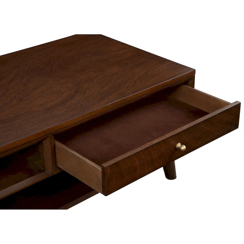 Table basse moderne du milieu du siècle avec 1 tiroir et étagère ouverte, 4 finitions au choix