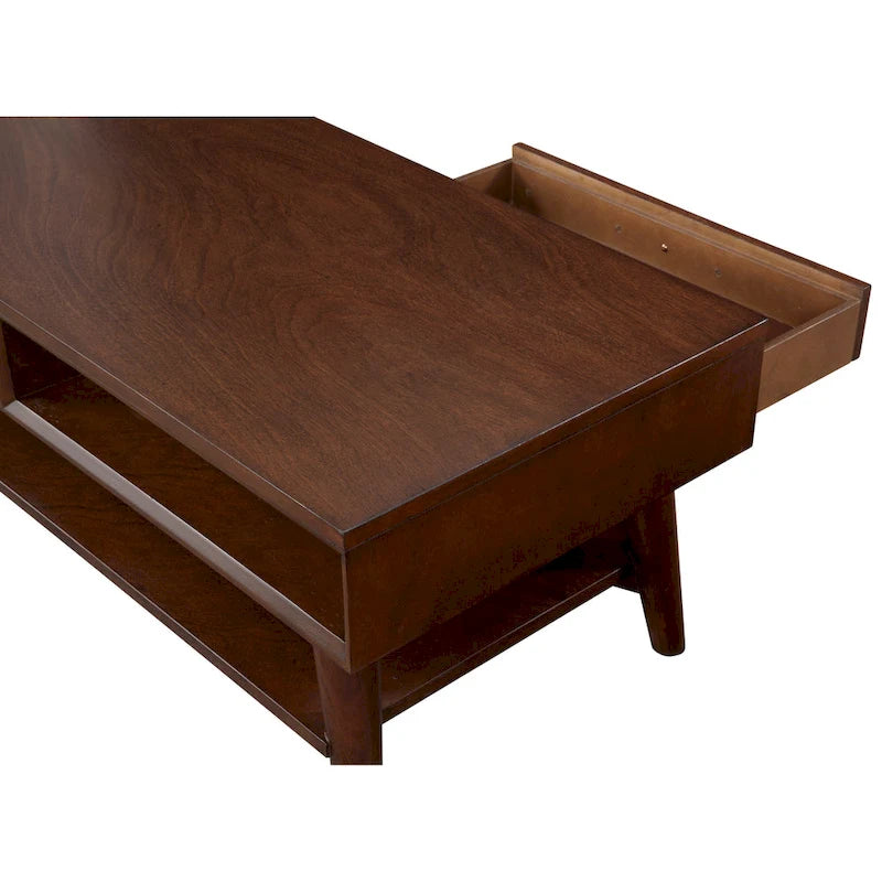 Table basse moderne du milieu du siècle avec 1 tiroir et étagère ouverte, 4 finitions au choix