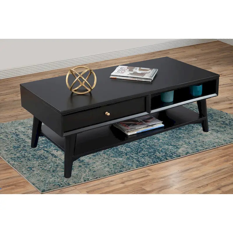 Table basse moderne du milieu du siècle avec 1 tiroir et étagère ouverte, 4 finitions au choix