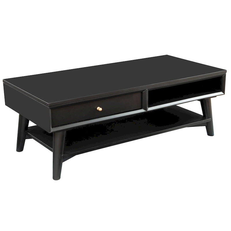 Table basse moderne du milieu du siècle avec 1 tiroir et étagère ouverte, 4 finitions au choix