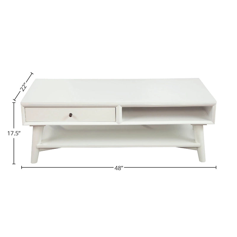 Table basse moderne du milieu du siècle avec 1 tiroir et étagère ouverte, 4 finitions au choix
