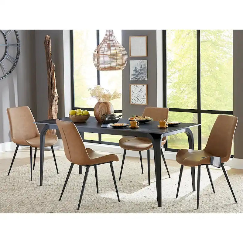 Chaise de salle à manger tapissée en similicuir couleur daim avec cadre noir