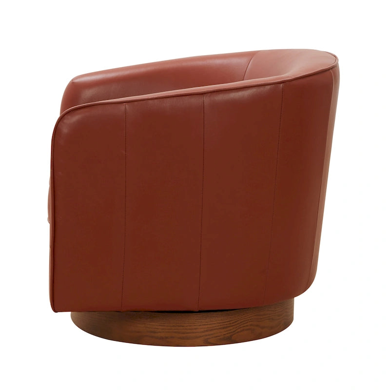 Fauteuil pivotant en cuir pleine fleur avec piètement en bois