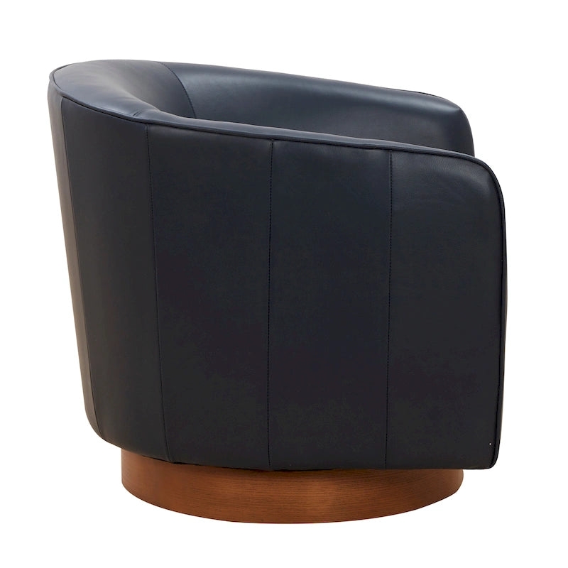 Fauteuil pivotant en cuir pleine fleur avec piètement en bois