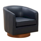 Fauteuil pivotant en cuir pleine fleur avec piètement en bois