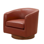 Fauteuil pivotant en cuir pleine fleur avec piètement en bois